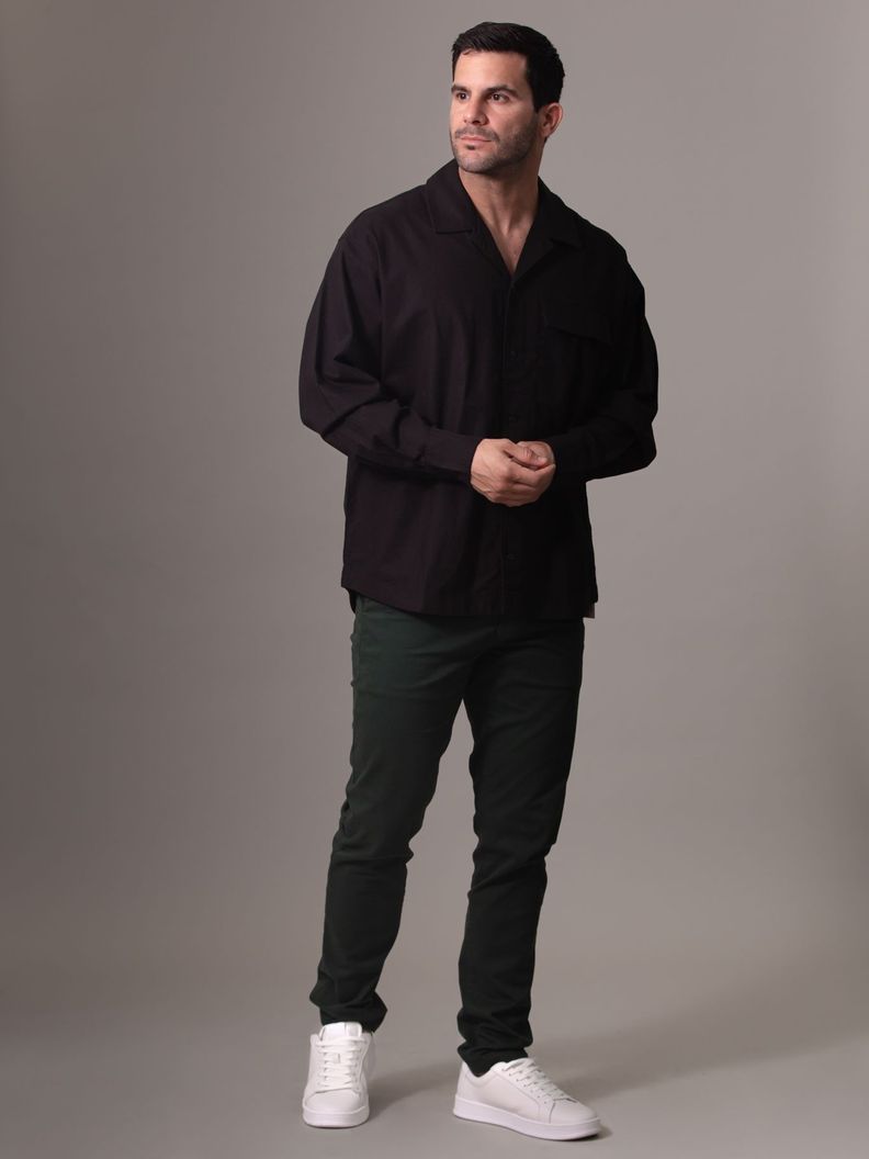 Camisa de lino mangas largas Negro Calvin Klein-1