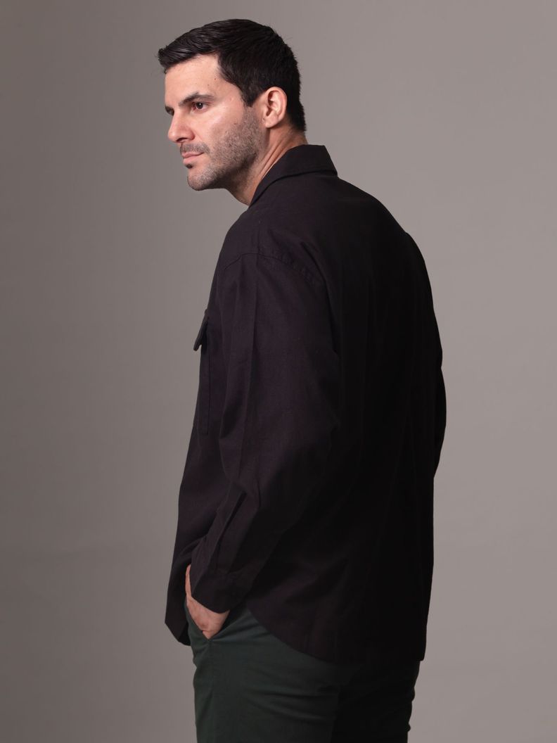 Camisa de lino mangas largas Negro Calvin Klein-3