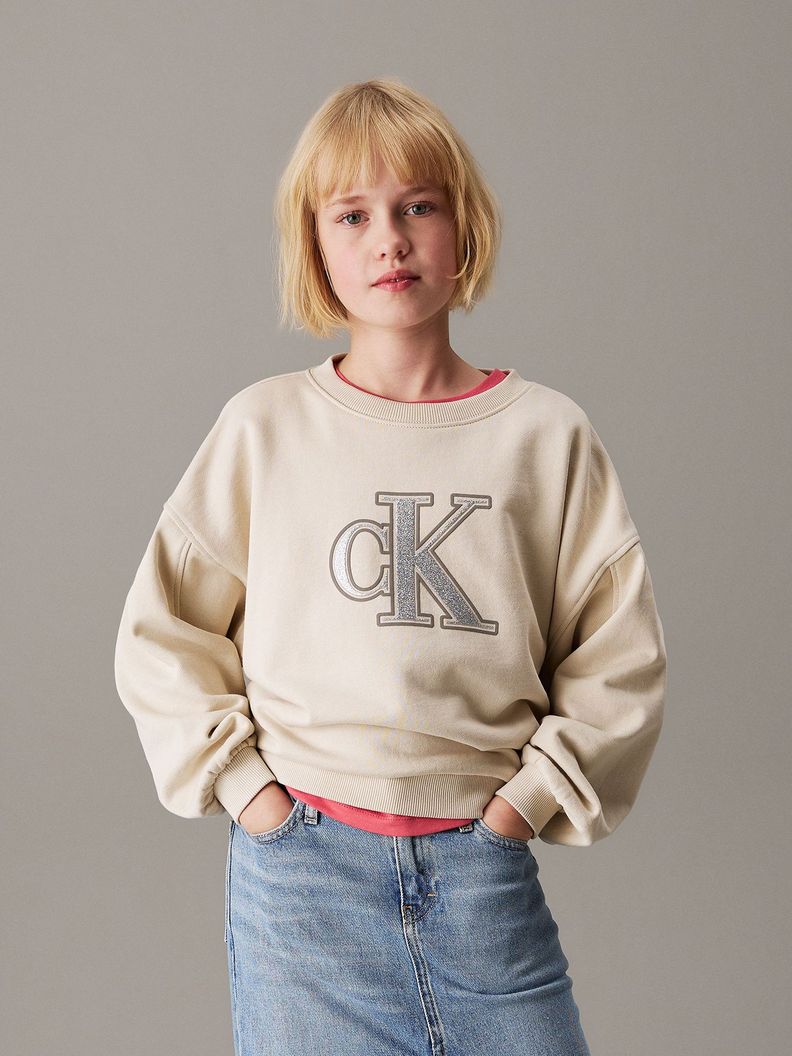Poleron Nina Suelto Con Logo Beige Calvin Klein 6