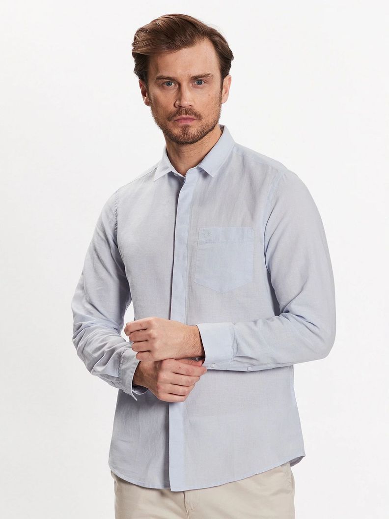Camisa Linen Cotton Regular Azul Calvin Klein-0