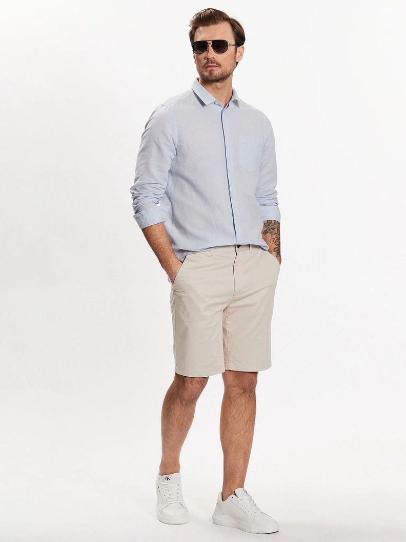 Camisa Linen Cotton Regular Azul Calvin Klein-1