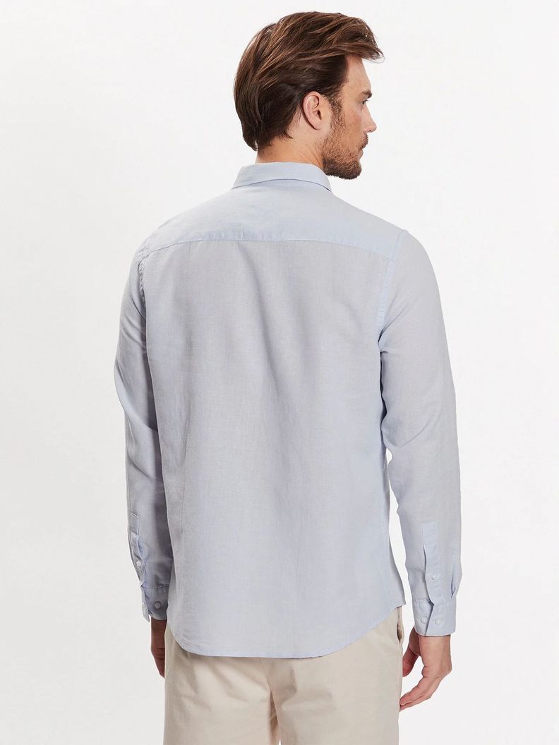 Camisa Linen Cotton Regular Azul Calvin Klein-2