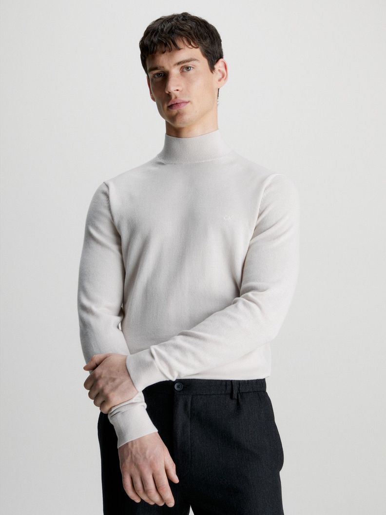 Sweater Cuello Alto Merino Mock Crema Calvin Klein-0