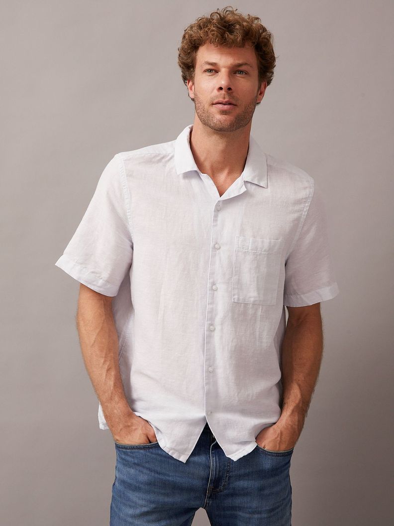 Camisa Linen Cotton Cuban Celeste Calvin Klein-0