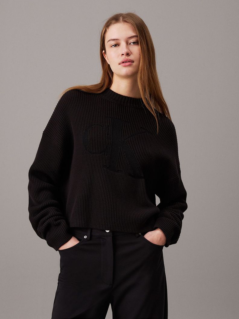 Sweater Logo Intarsia Negro Calvin Klein-0