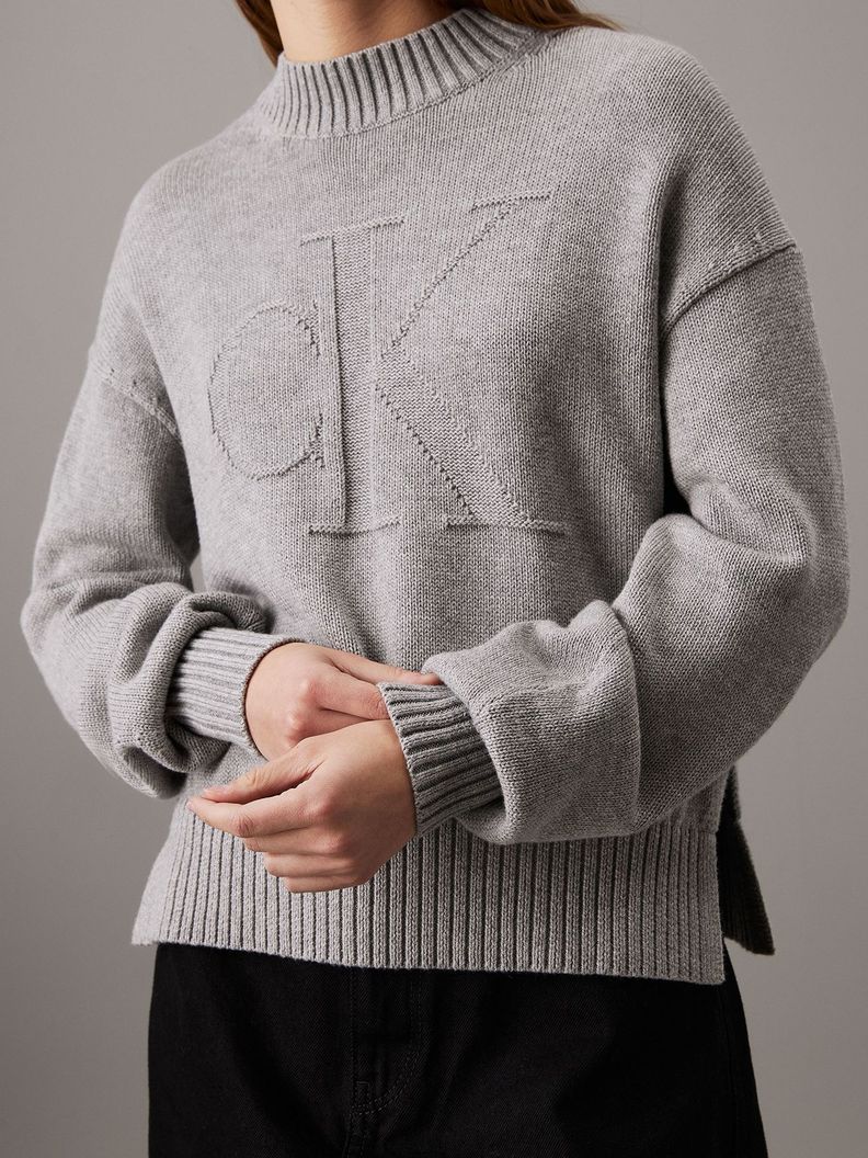 Sweater Ck Intarsia Loose Gris Calvin Klein-3