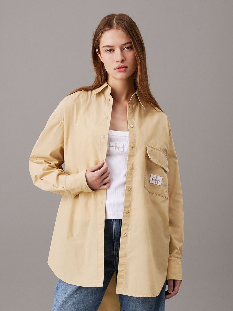 Camisa Long Cotton Utility Beige Calvin Klein-0