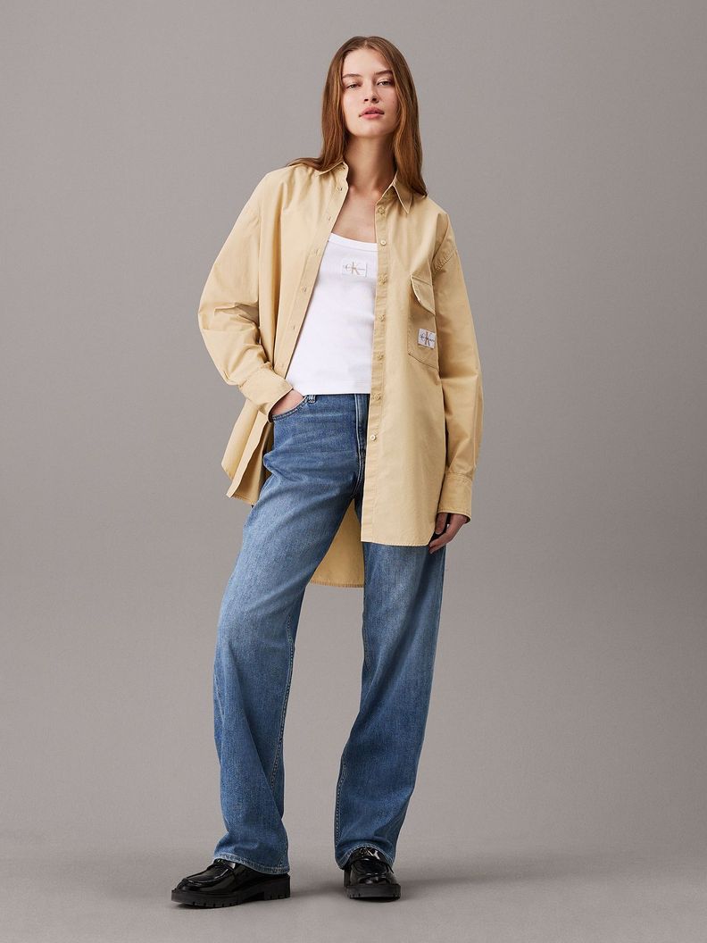 Camisa Long Cotton Utility Beige Calvin Klein-1