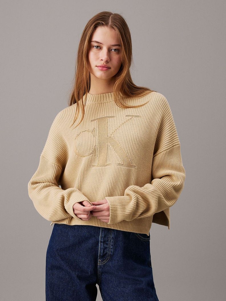 Sweater Logo Intarsia Beige Calvin Klein-0