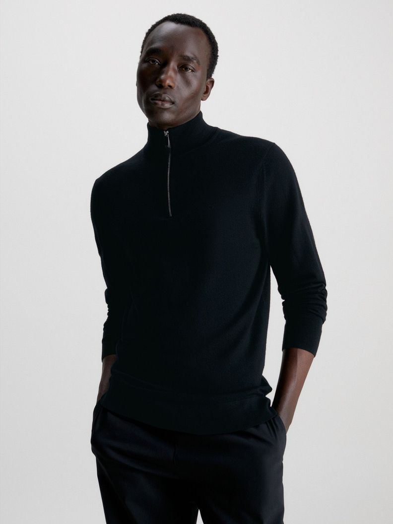 Sweater con Cierre Merino Quarter Negro Calvin Klein-0