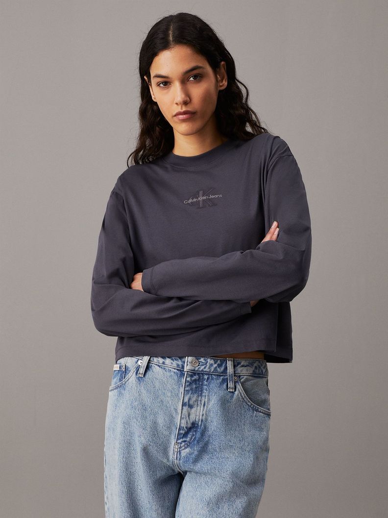 Polera LS Monologo Loose Gris Calvin Klein-0