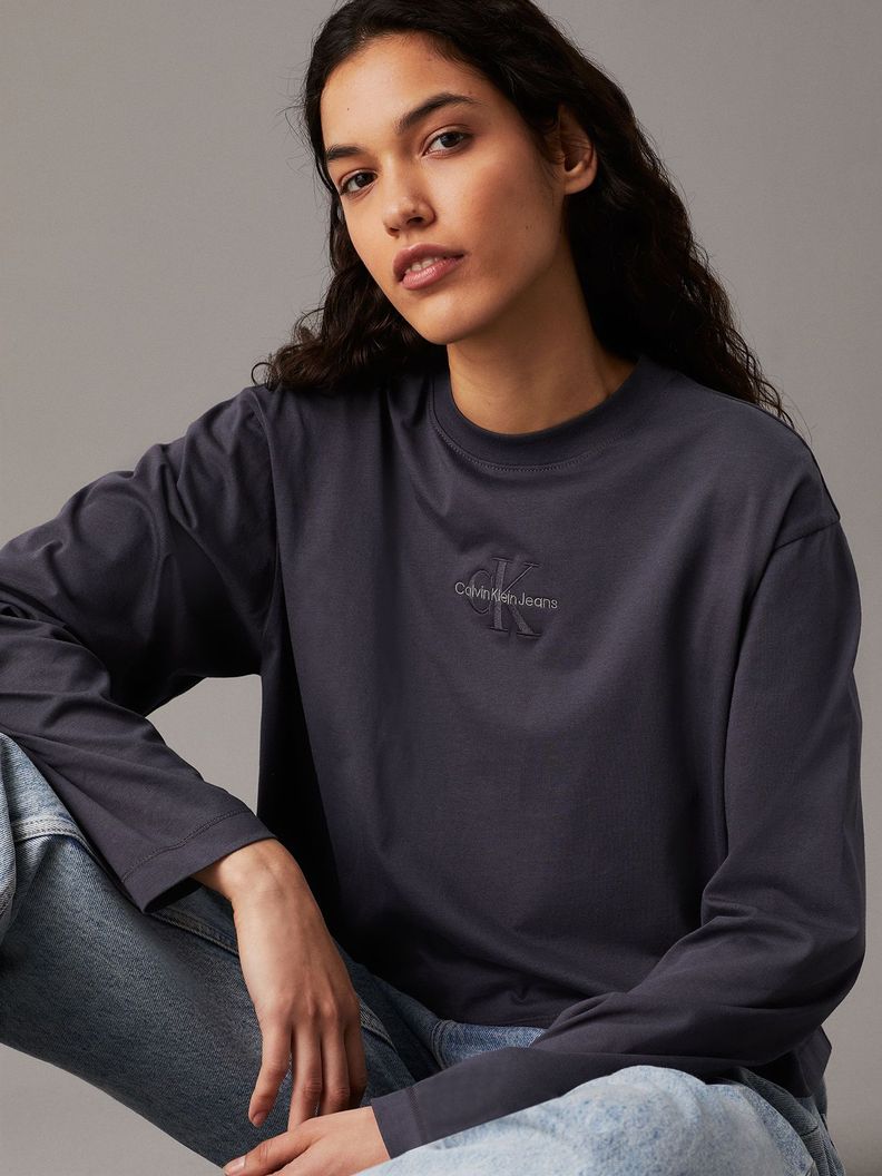 Polera LS Monologo Loose Gris Calvin Klein-3