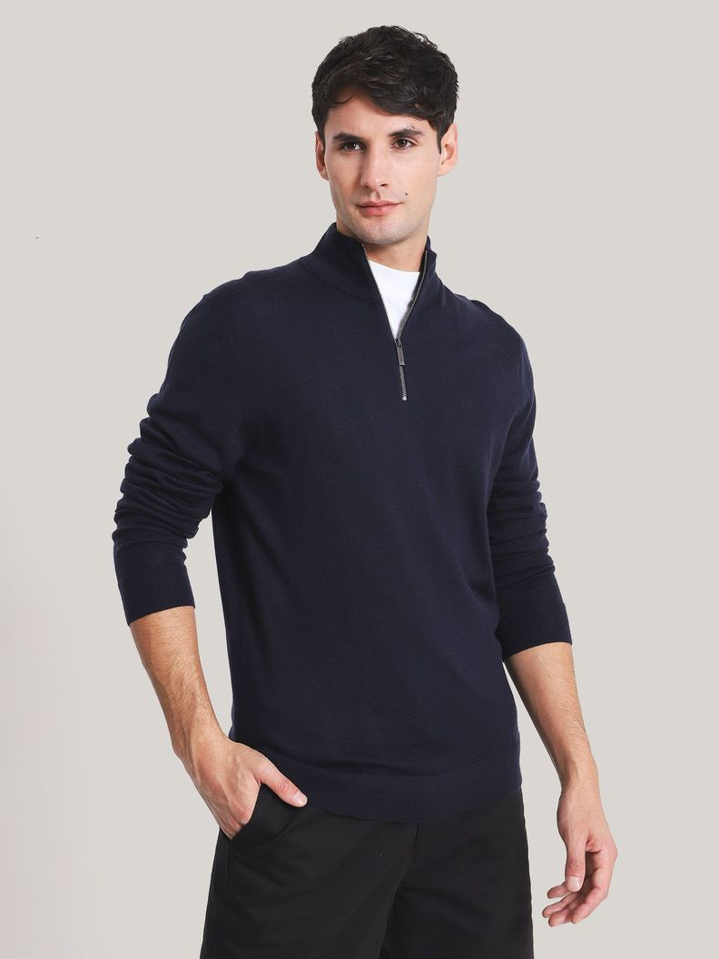 Sweater con Cierre Merino Quarter Azul Calvin Klein-0