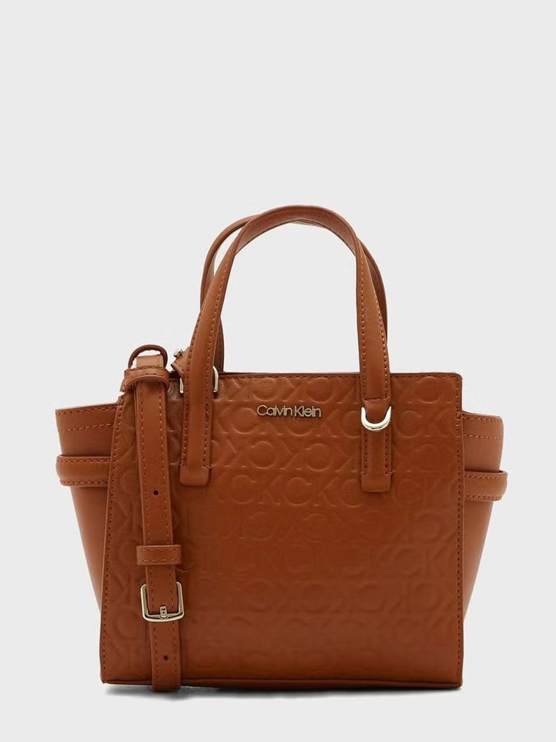 Cartera Mini Tote Embossed Café Calvin Klein-0