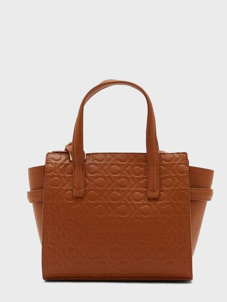 Cartera Mini Tote Embossed Café Calvin Klein-1