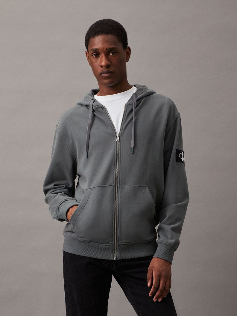 Polerón con Gorro Badge Zip Through Gris Calvin Klein-0