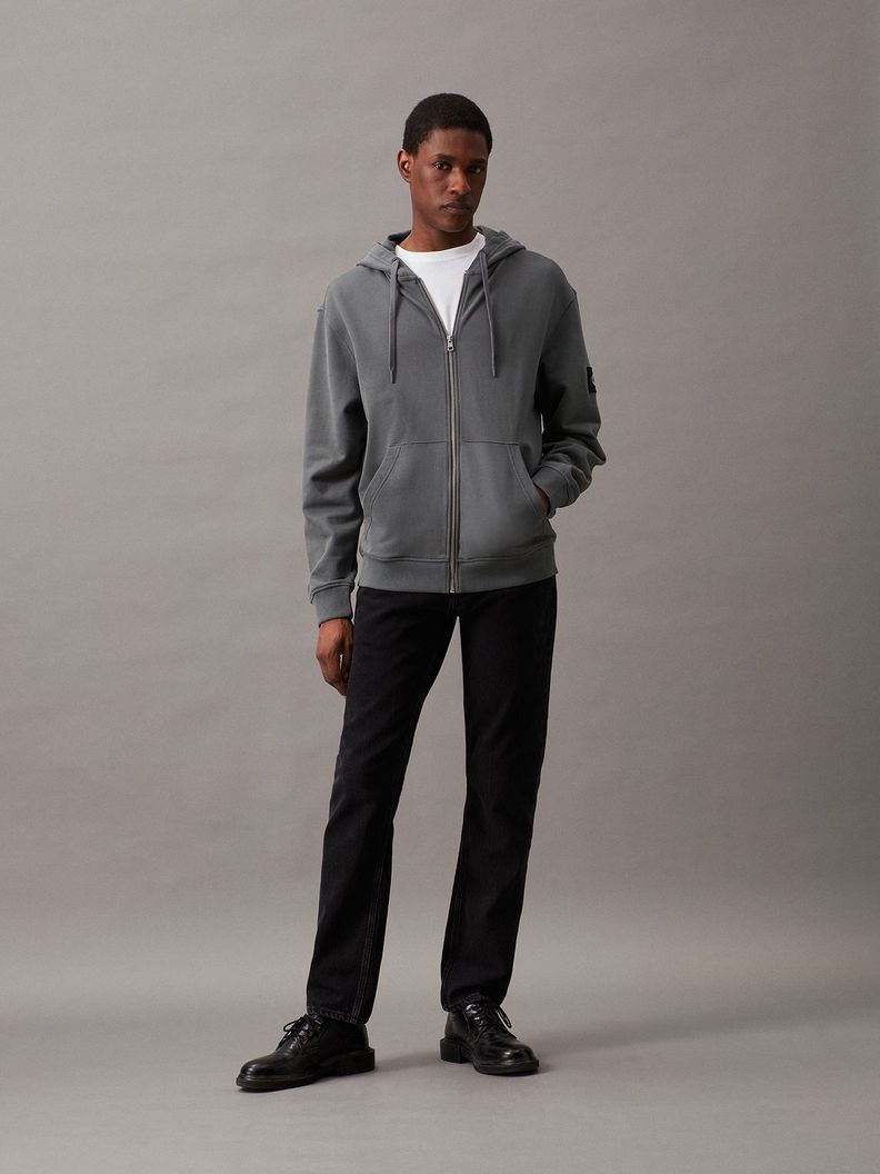 Polerón con Gorro Badge Zip Through Gris Calvin Klein-1