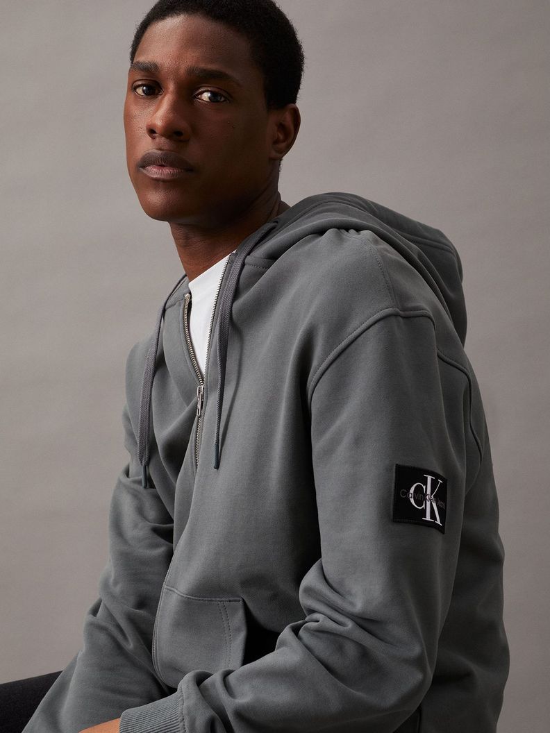 Polerón con Gorro Badge Zip Through Gris Calvin Klein-3