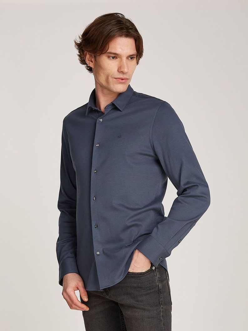 Camisa de punto slim suave Azul Calvin Klein-0