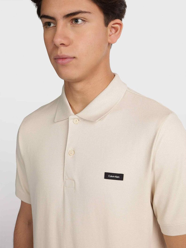 Polo Stretch Slim Button Crema Calvin Klein-3
