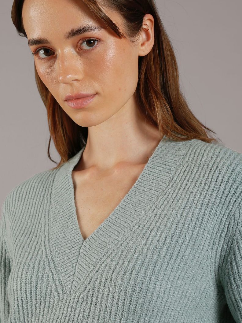 Sweater Boucle V Neck Relaxed Verde Calvin Klein-3