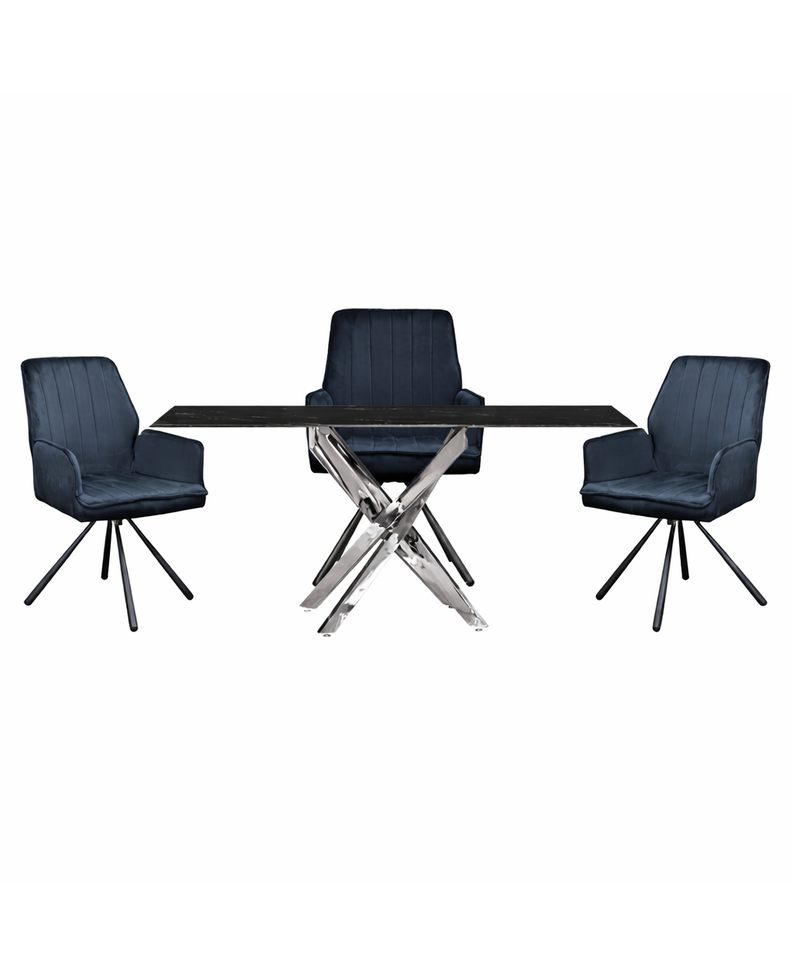 Juego de Comedor Marble Craft 4 Poltronas Giratorias Vita Black