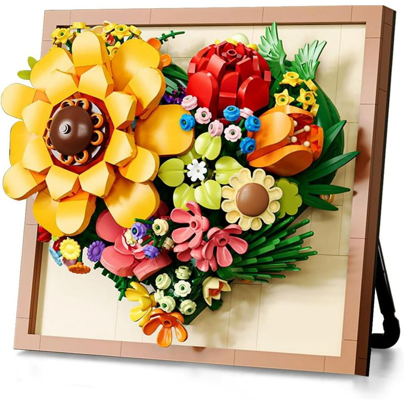 Cuadro de Flores 3D de Bloques de Construcción – 781 Piezas-0