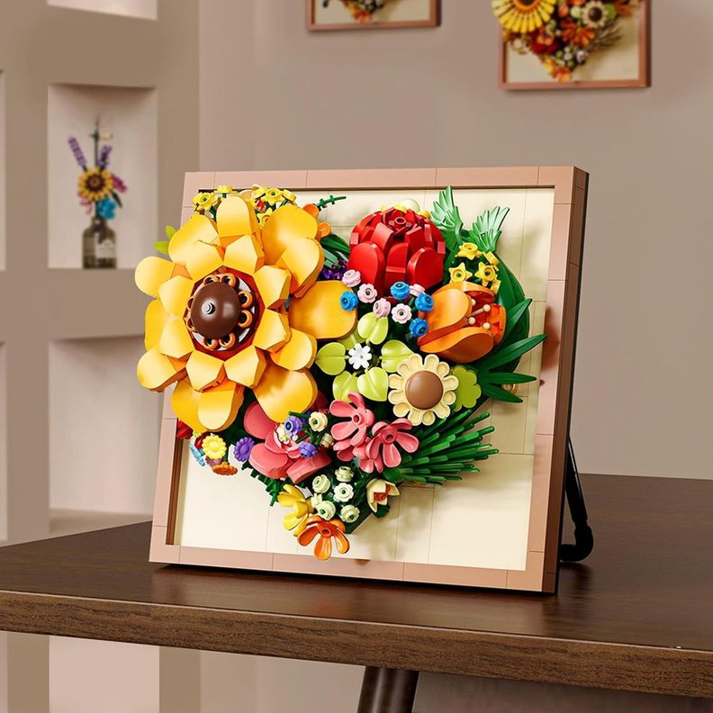 Cuadro de Flores 3D de Bloques de Construcción – 781 Piezas-1