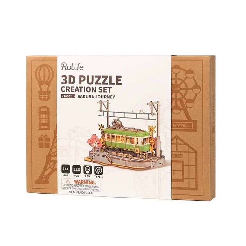 Tranvía Sakura Journey - Puzzle 3D de Madera Robotime Rolife-0