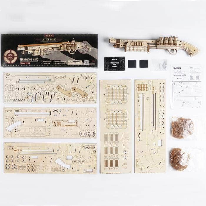 Escopeta Mecánica de Madera ROKR Terminator M870 - Puzzle 3D-4