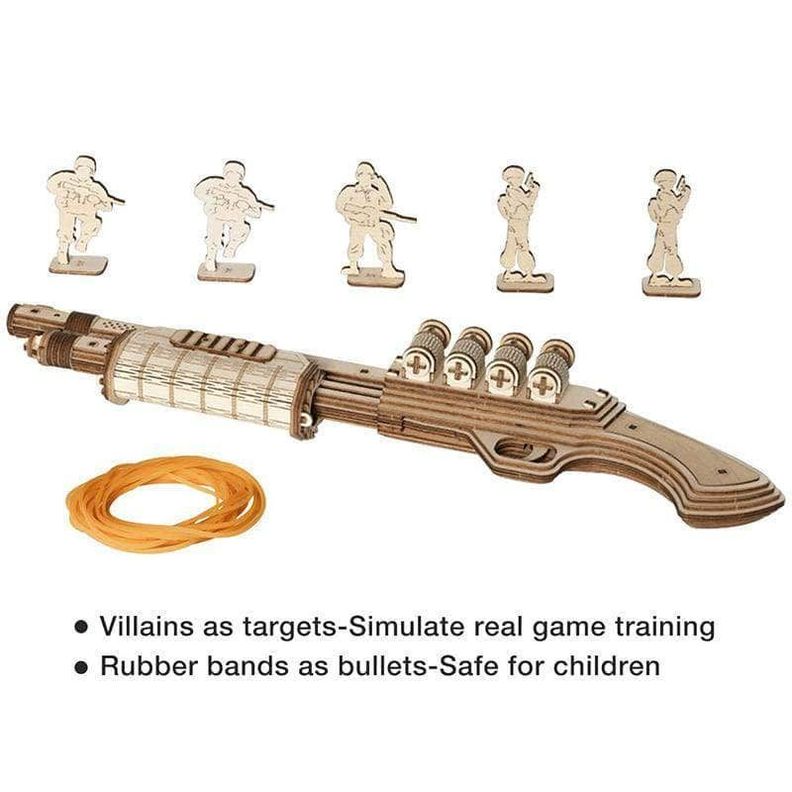 Escopeta Mecánica de Madera ROKR Terminator M870 - Puzzle 3D-7