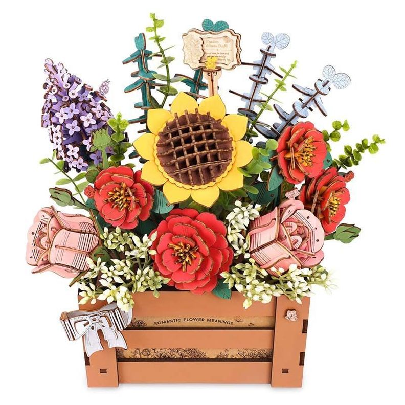 Caja de Flores de Madera - Puzzle 3D Decorativo-0