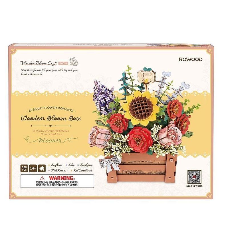Caja de Flores de Madera - Puzzle 3D Decorativo-1