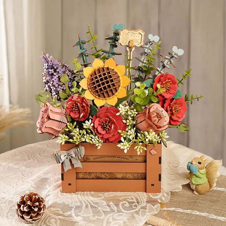 Caja de Flores de Madera - Puzzle 3D Decorativo-2