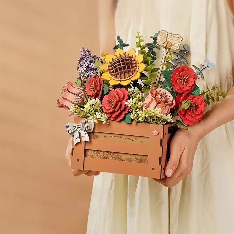 Caja de Flores de Madera - Puzzle 3D Decorativo-3