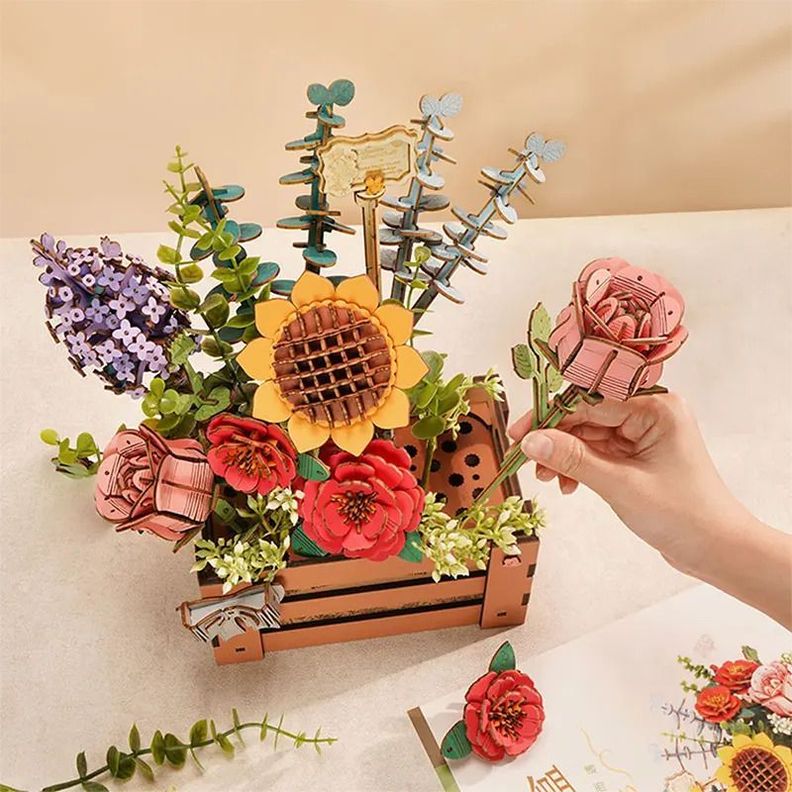 Caja de Flores de Madera - Puzzle 3D Decorativo-4
