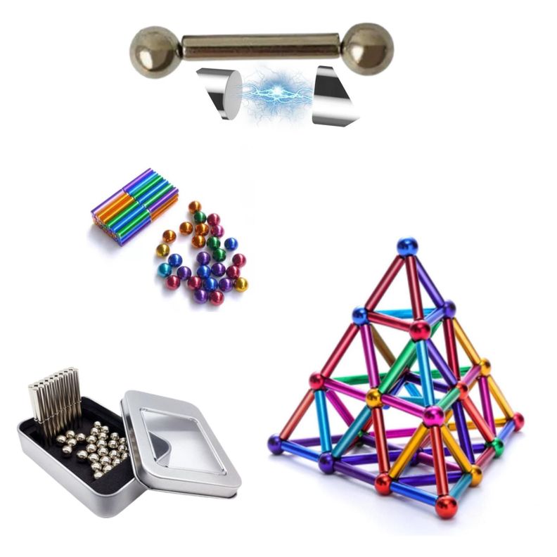 Barras y esferas magneticas 63pz multicolores  imanes armables-2