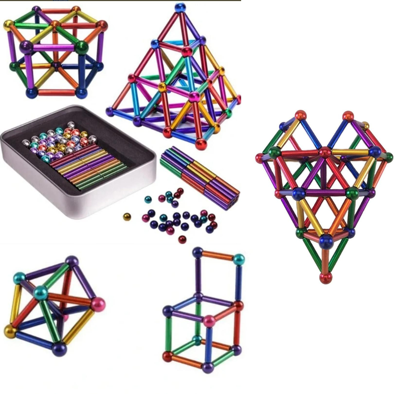 Barras y esferas magneticas 63pz multicolores  imanes armables-4