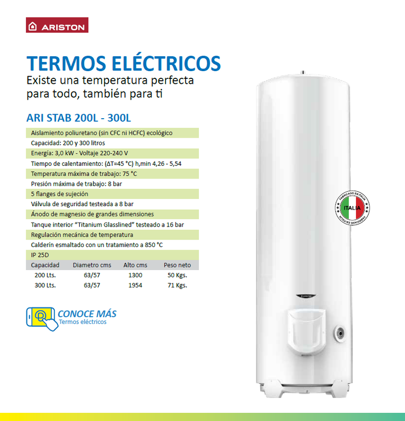 Termo Eléctrico Ari Stab 300 Litros 3000w Piso - Vertical ARISTON-6