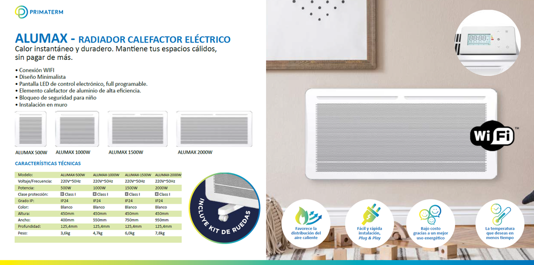 Estufa Calefactor Eléctrico Alumax Wifi 1000w PRIMATERM-6