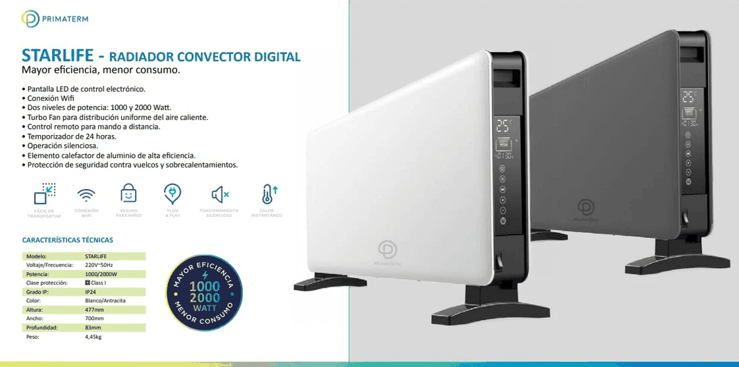 Calefactor Convector Wifi Digital Starlife 1000-2000w Antracita PRIMATERM-6