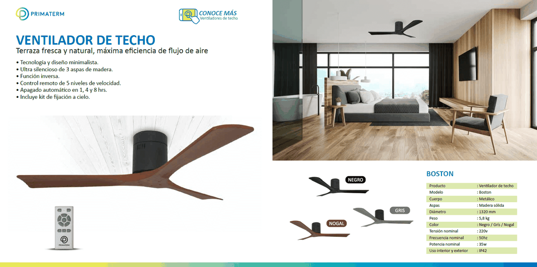 Ventilador de Techo Boston Nogal 52” PRIMATERM-5