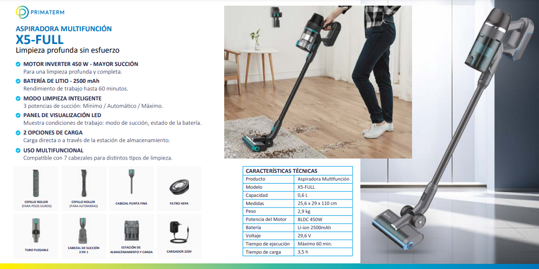 Aspiradora Inalámbrica X5-Full 450w PRIMATERM-6