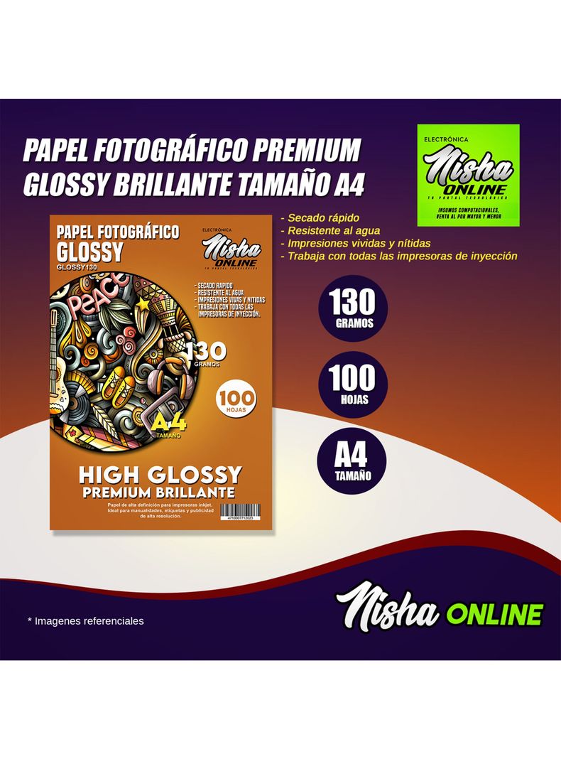 Papel Fotográfico Premium Glossy Brillante A4 130gr 100 Hojas-2