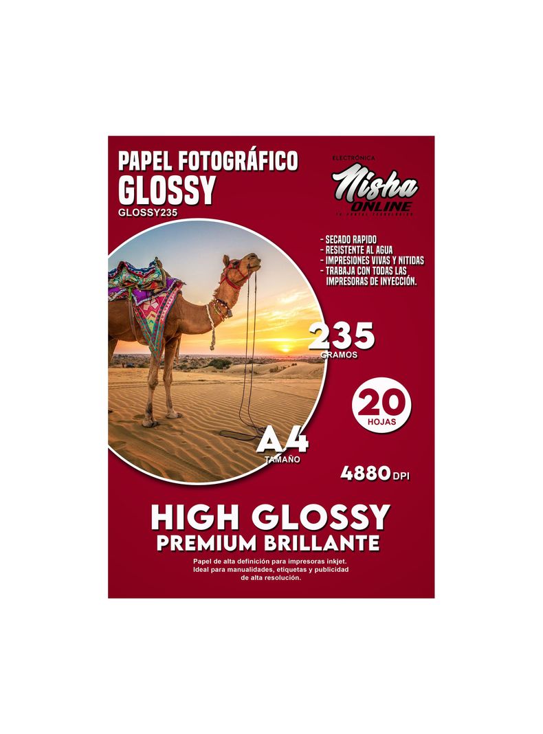 Papel Fotográfico Premium Glossy Brillante A4 235gr 20 Hojas-0