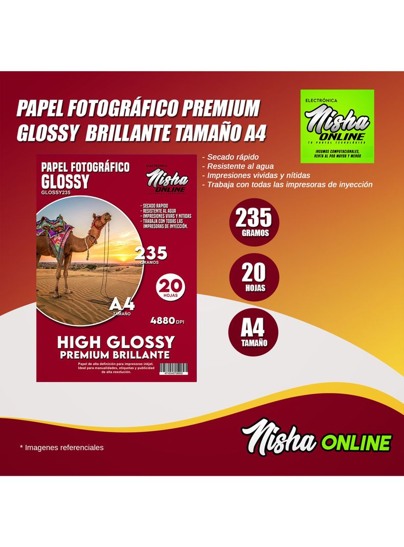 Papel Fotográfico Premium Glossy Brillante A4 235gr 20 Hojas-2
