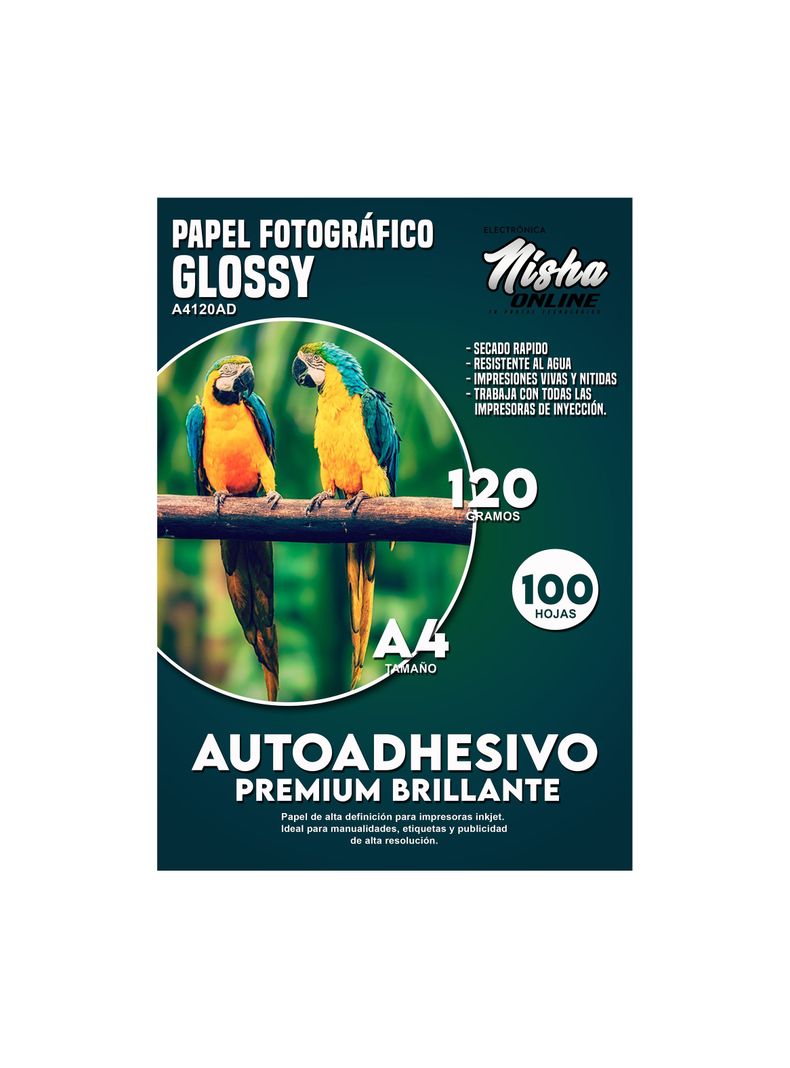 Pack 100 Hojas Papel Fotográfico Premium Adhesivo Glossy A4 120gr-0