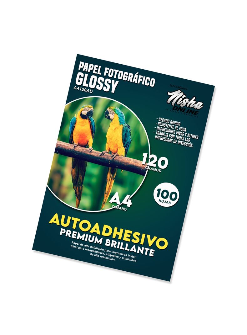 Pack 100 Hojas Papel Fotográfico Premium Adhesivo Glossy A4 120gr-1