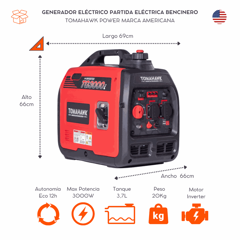Generador 3.0Kw Inverter Tomahawk Power TG3000i-1