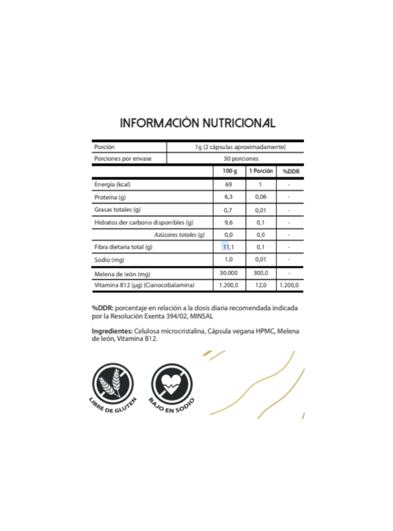 Melena de león 300 mg con B12 60 cápsulas RyD-1